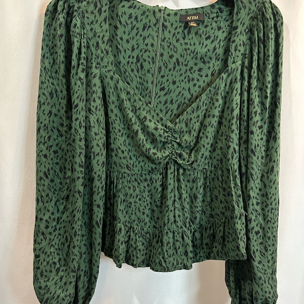 Afrm Forest Green Patterned Blouse - image 1